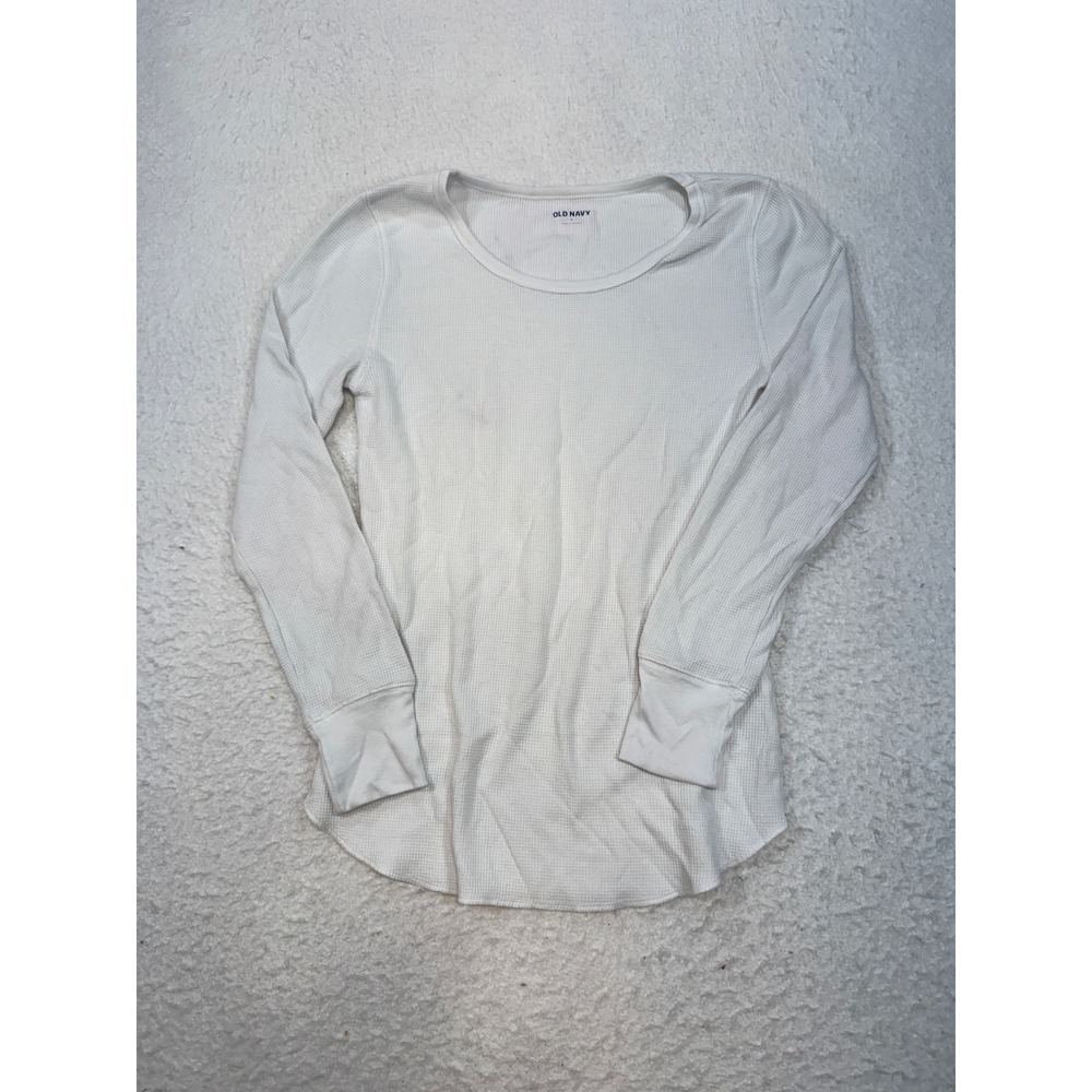 Old Navy Womens White Waffle Knit Long Sleeve Thermal Top Size S Small